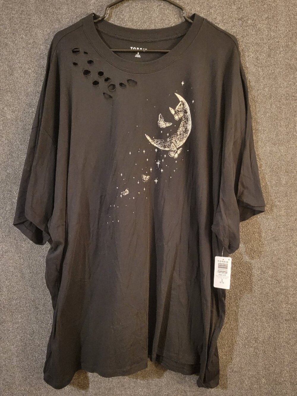 Torrid Oversized Heritage Jersey Destruction Tee-Dusty Moon Deep Black